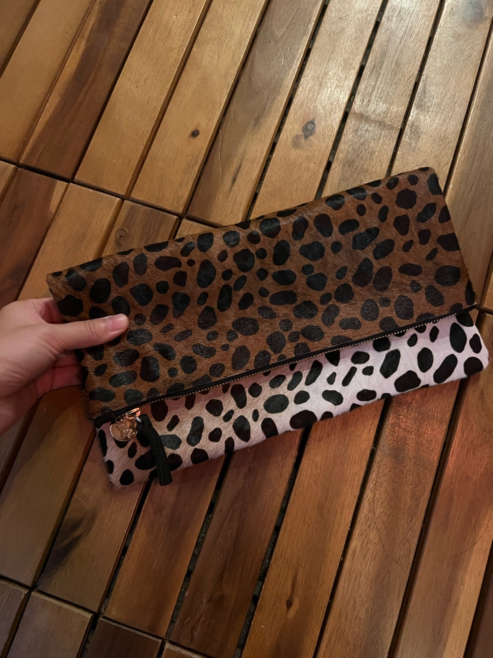 NWOT Clare V calf hair clutch